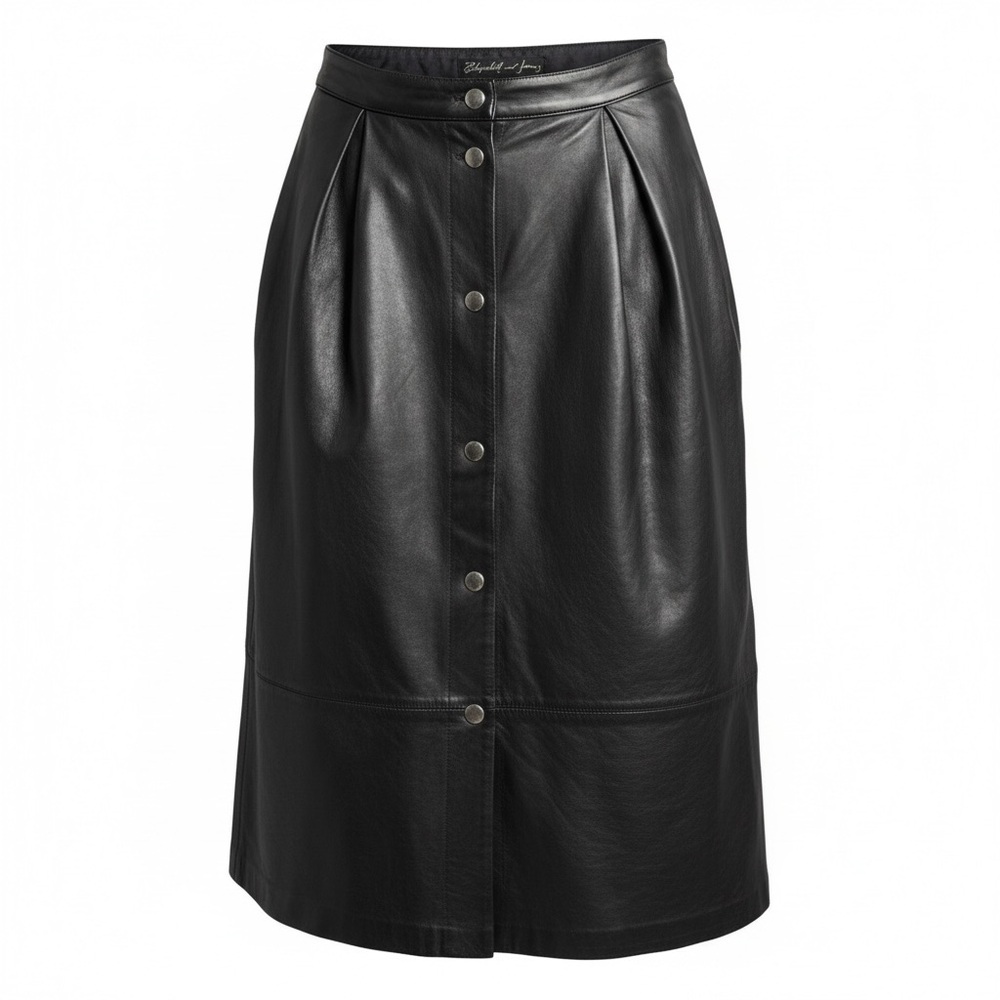 ELIZABETH and JAMES Lamb Leather Snap Full Skirt Black Size Small